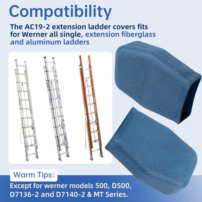 GRONGU AC19-2 Extension Ladder Covers Compatible with Werner All Single and Fiberglass & Aluminum Ladders Except 500,D500,D7136-2,D7140-2 & MT Series,Ladder Bumpers,Extension Ladder Parts,2 Packs - Image 4
